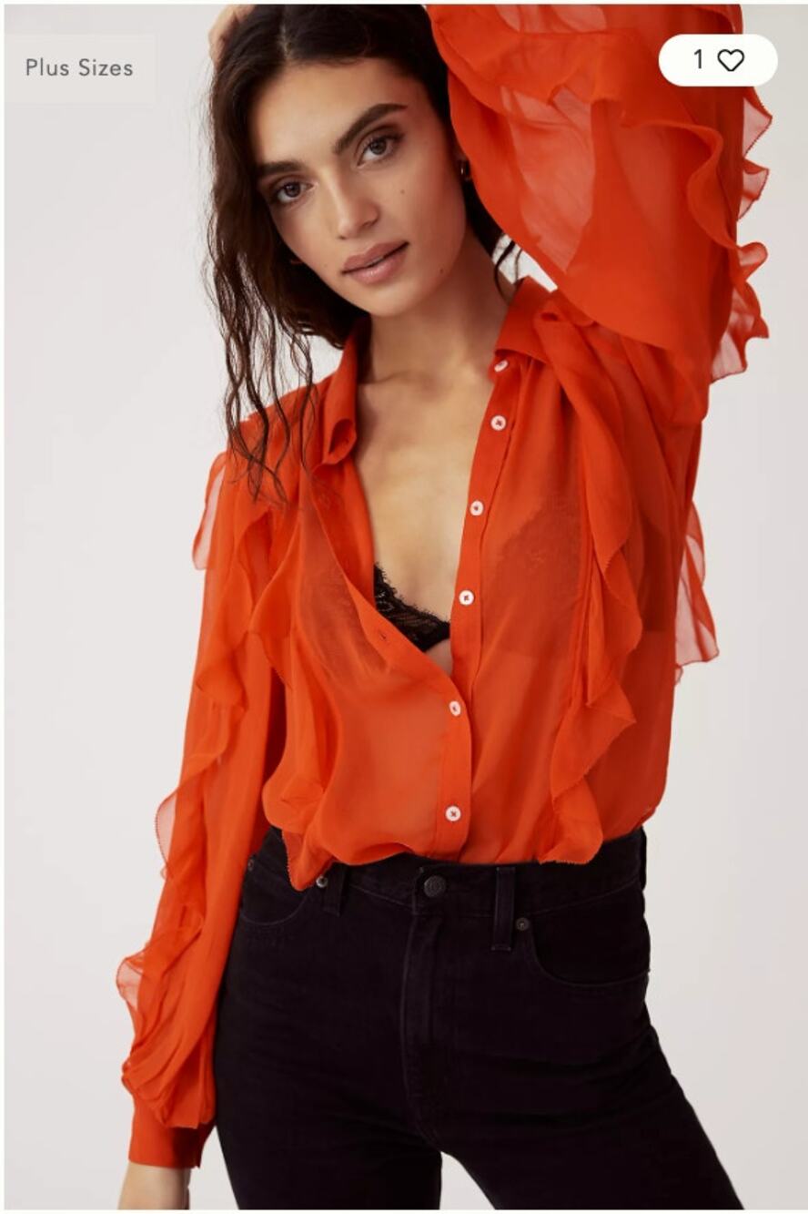 Maeve bright red orange blouse Ruffled Buttondown. Size Medium